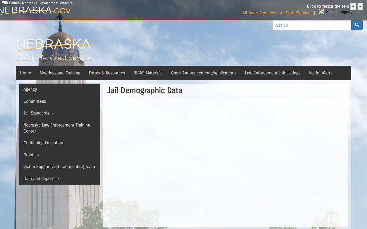 Nebraska jail demographic dashboard for Antelope County inmate population context