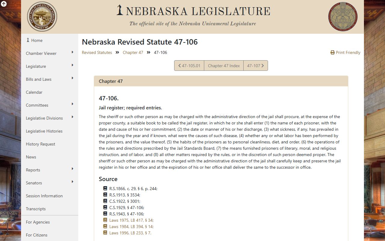 Nebraska jail register statute for Antelope County booking photo records